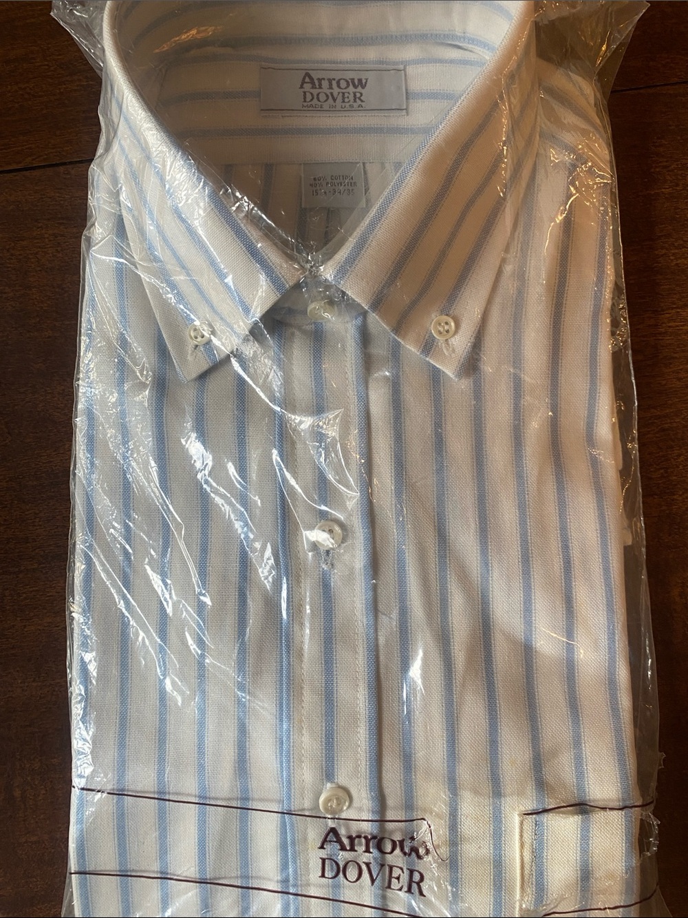 Arrow Dover White Dress Shirt with Light Blue Stripes